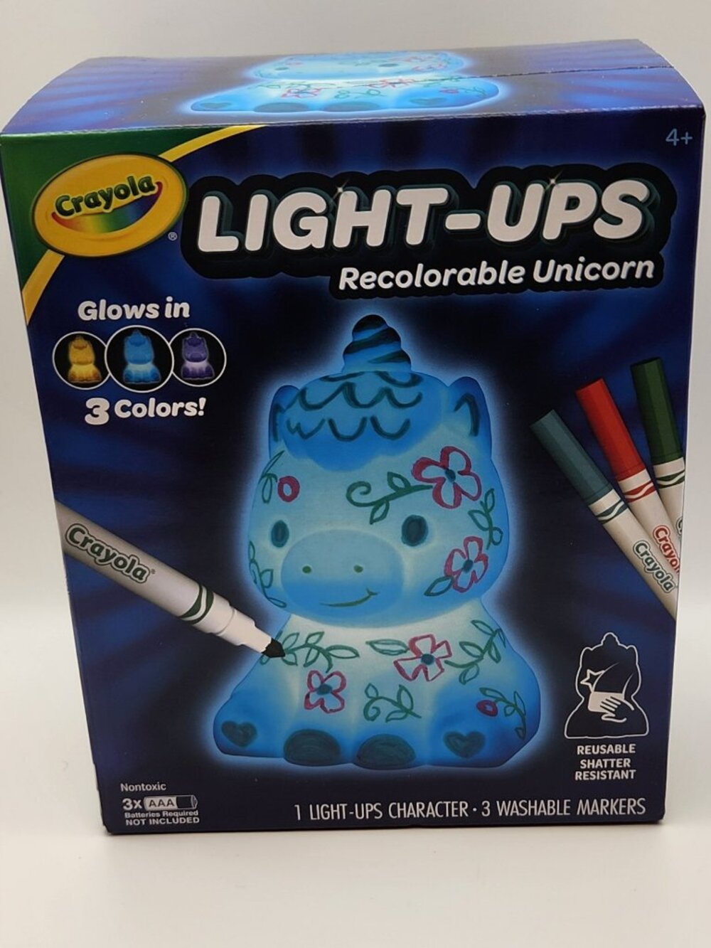 Crayola Light ups recolorable Unicorn three markers glows in three colors NIB